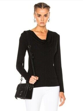 James Perse Black Drape Neck Long Sleeve Cotton Slub Top Size 3/L (US 8)